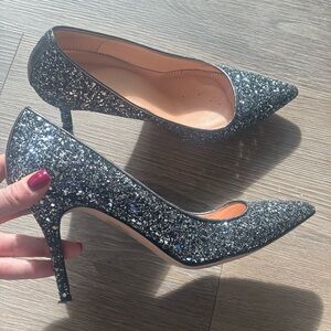 J. Crew Elegant Black & Silver Glitter Women's Heels - (worn once!)